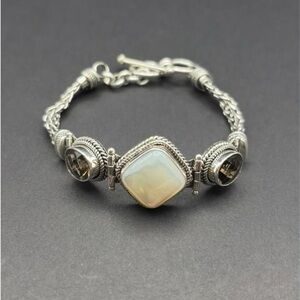 Vintage Suarti Bali Opal Sterling Silver 925 Bracelet 7.5” BA Indonesia Toggle